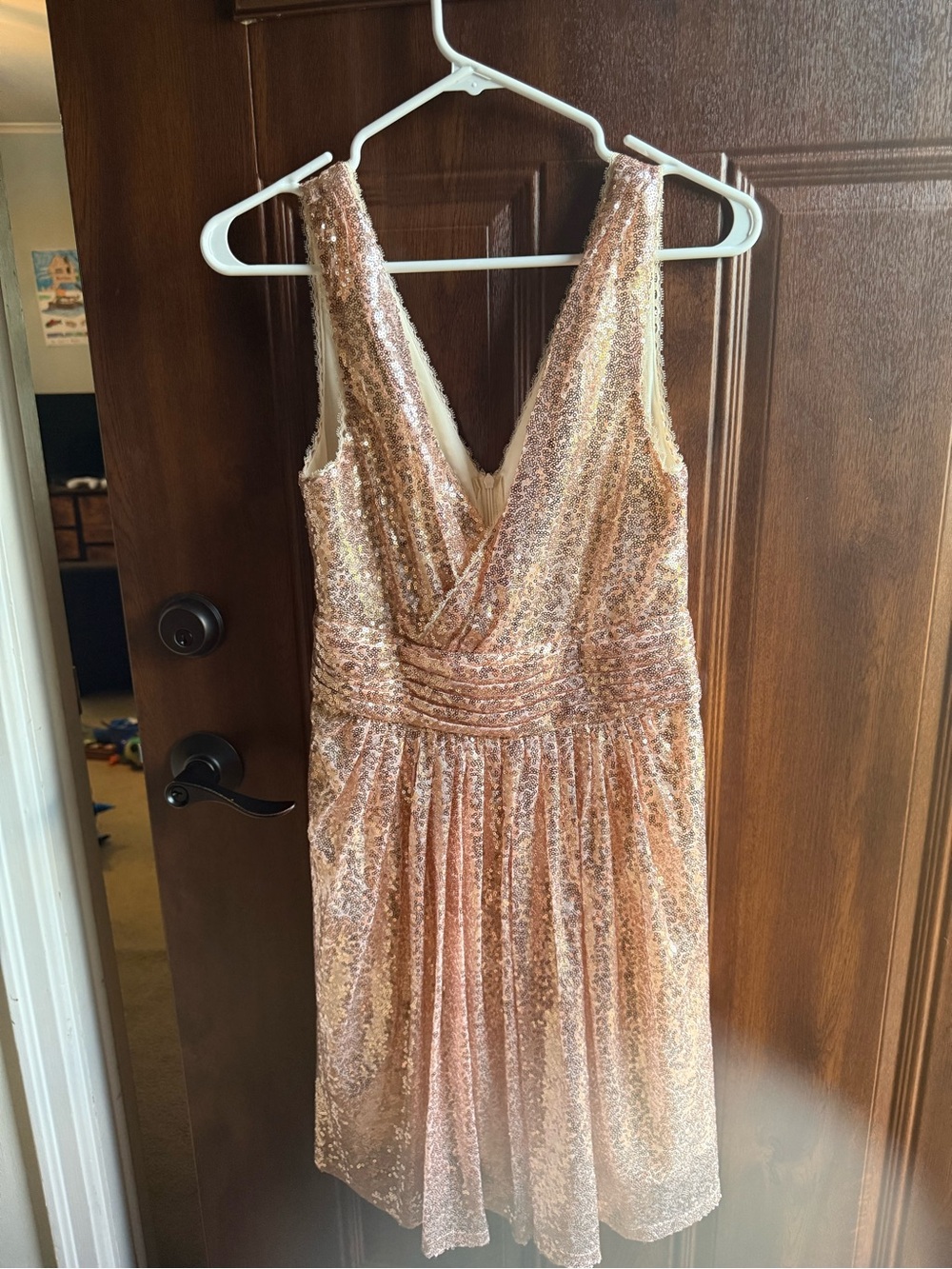 Sleeveless V-Neck Sequin Party Dress in Rose Gold